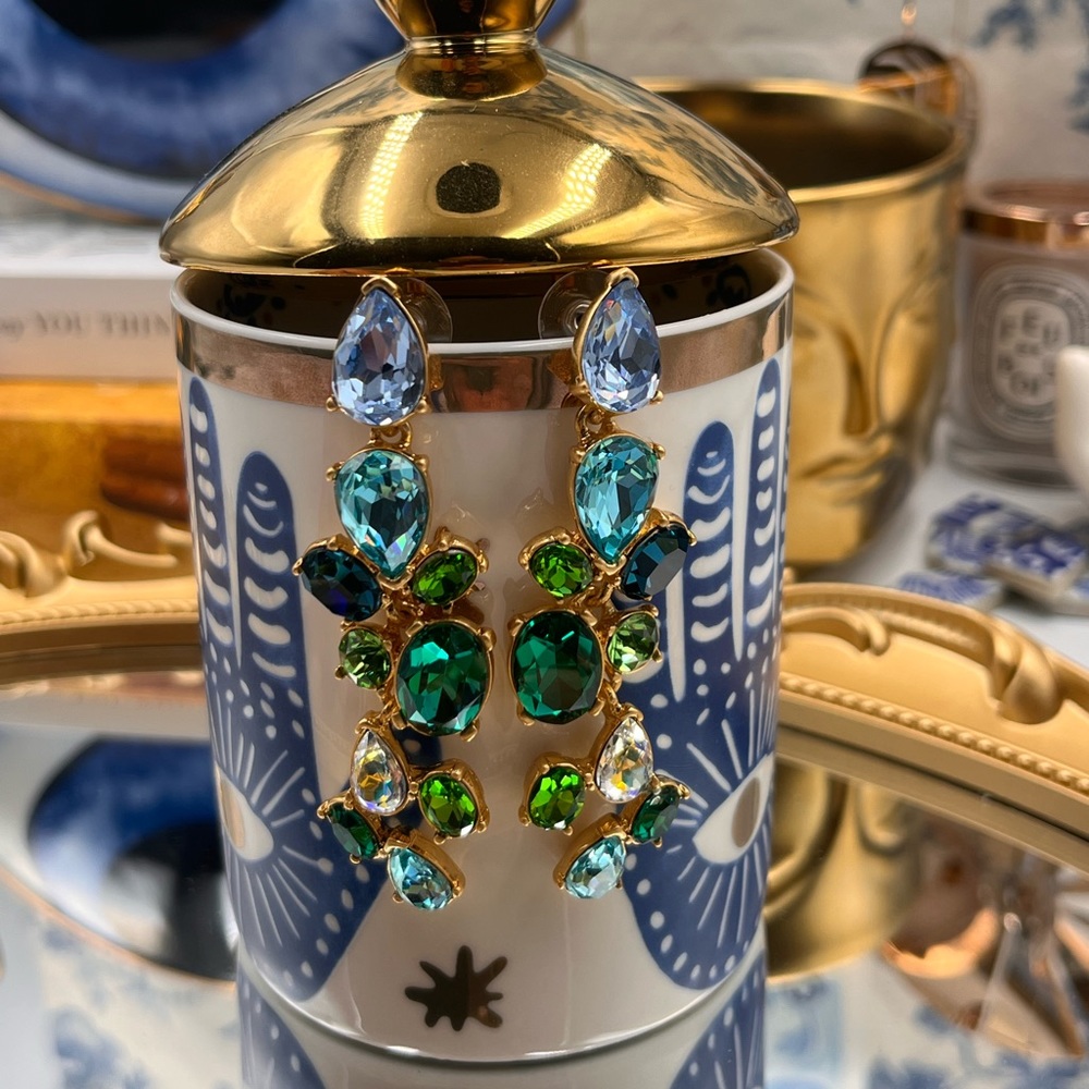 🆕 OSCAR DE LA RENTA 🧿 NWOT Scramble Crystal-Embellished Earrings - Blue Green - Picture 10 of 15